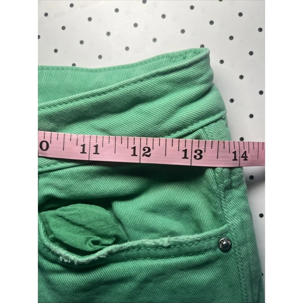 Mica Los Angeles Green Frayed Hem Flare Jeans Women's Size 27 Stretch